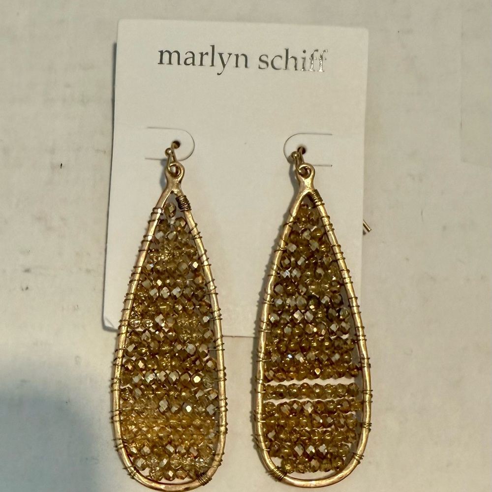 Marlyn Schiff Gold Pave Dangle Earrings